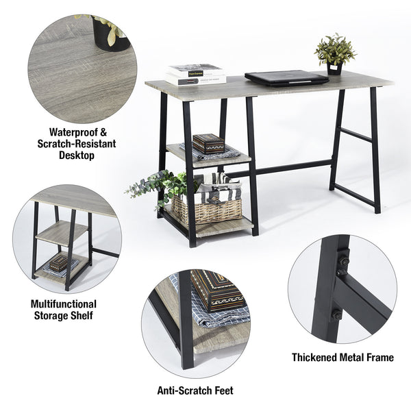 Modern Geo Dark Grey Home Office Table With Storage Shelves