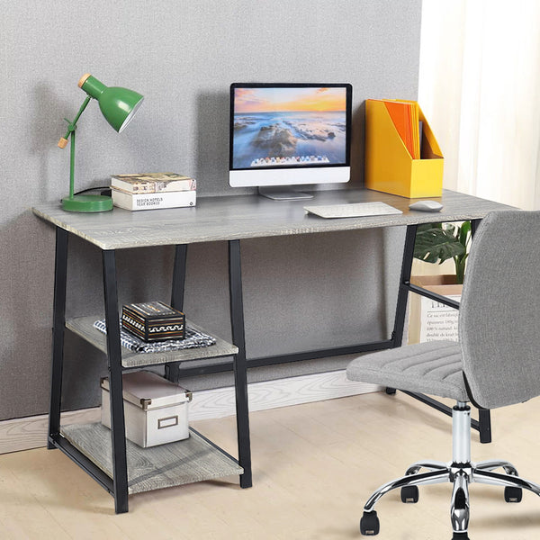 Modern Geo Dark Grey Home Office Table With Storage Shelves