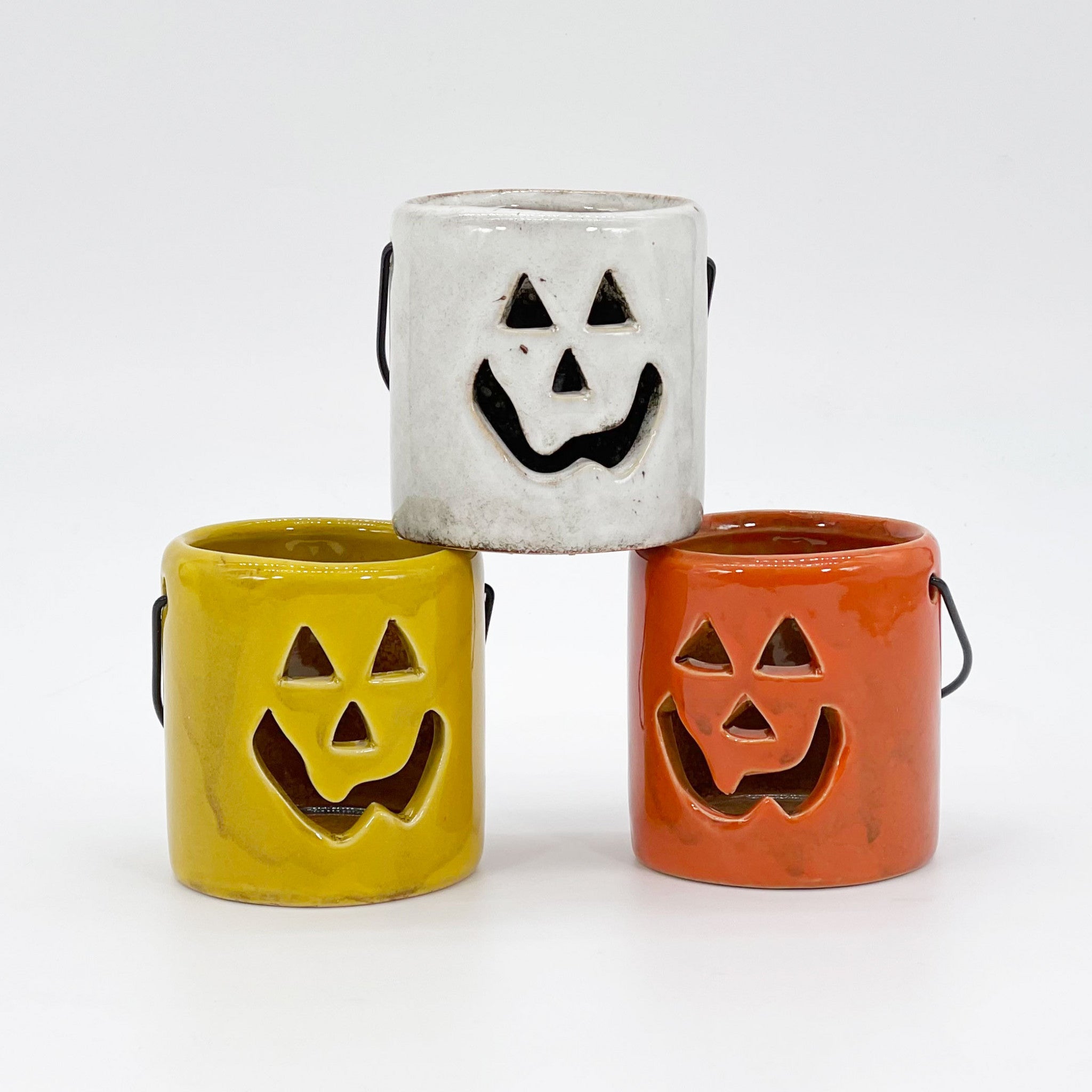 3" Set of Three Jack-O-Lantern Ceramic Candle Holders