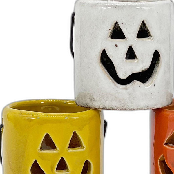 3" Set of Three Jack-O-Lantern Ceramic Candle Holders