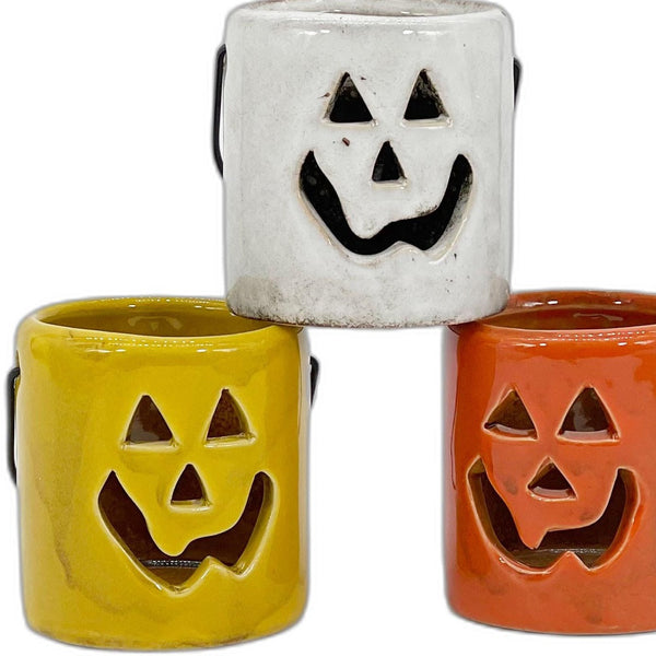 3" Set of Three Jack-O-Lantern Ceramic Candle Holders