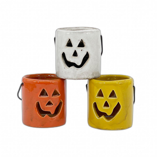 3" Set of Three Jack-O-Lantern Ceramic Candle Holders