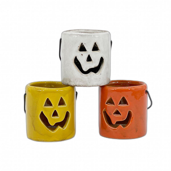 3" Set of Three Jack-O-Lantern Ceramic Candle Holders