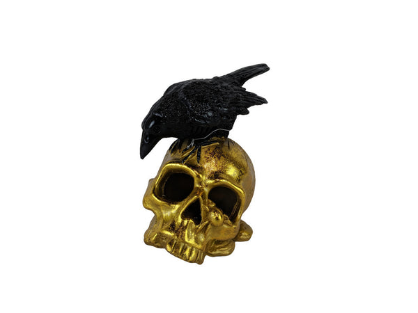 LED Gold Skull and Black Crow Sculpture