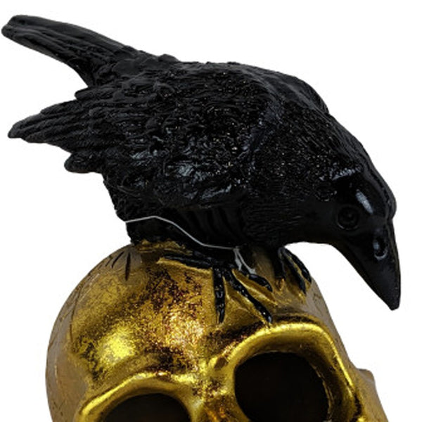 LED Gold Skull and Black Crow Sculpture