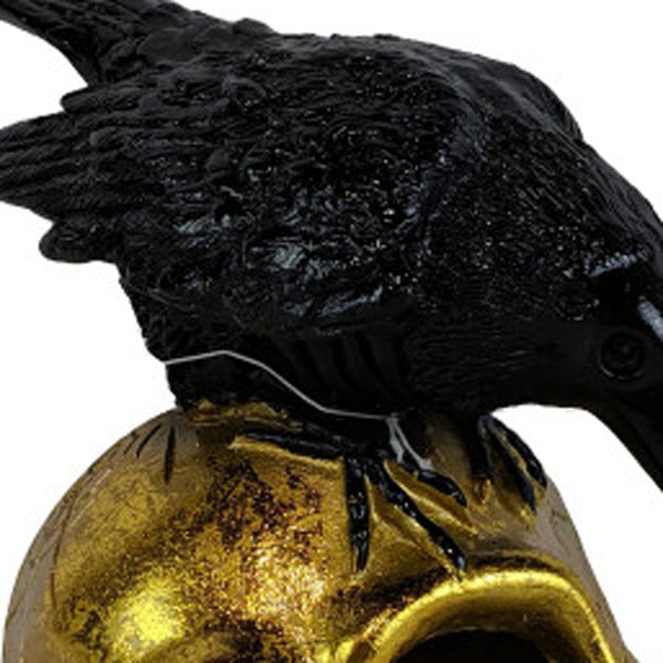 LED Gold Skull and Black Crow Sculpture