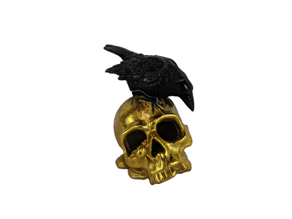 LED Gold Skull and Black Crow Sculpture