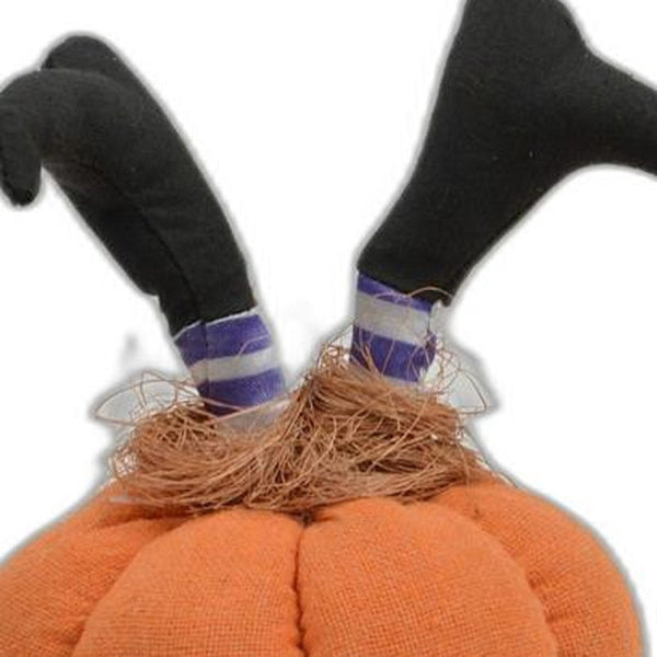 6" Orange and Purple Upside Down Witch Plush Pumpkin Sculpture