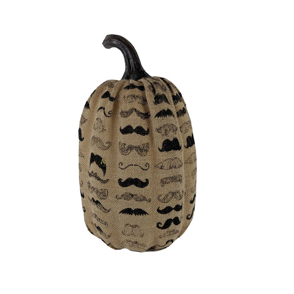 14" Mustache Burlap Pumpkin Sculpture