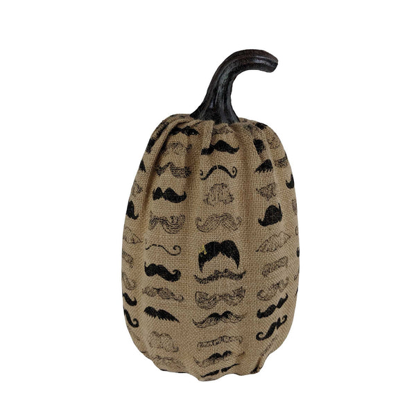 14" Mustache Burlap Pumpkin Sculpture