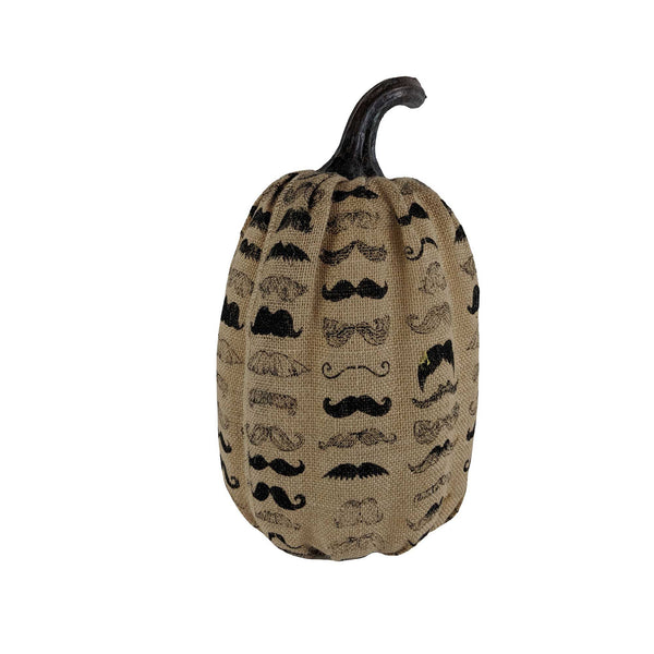 14" Mustache Burlap Pumpkin Sculpture