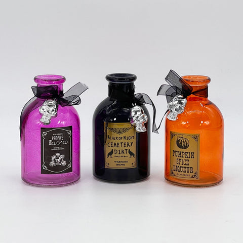 Set of Three Witches Potion Glass Bottle Sculptures