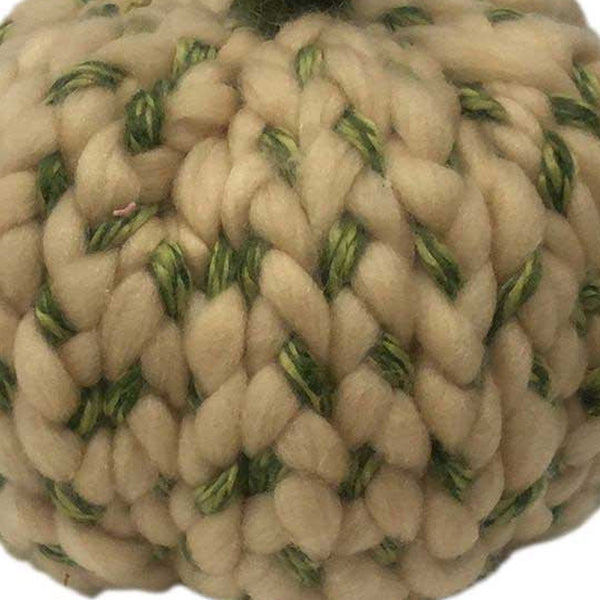 8" Ivory and Green Chunky Knit Pumpkin Sculpture