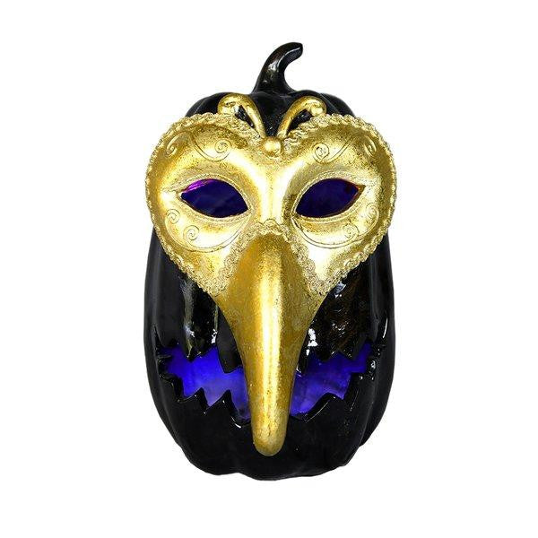 11" LED Gold Mask On Black Jack-O-Lantern