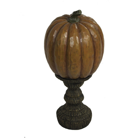 17" Orange Rustic Pumpkin On Pedestal Sculpture