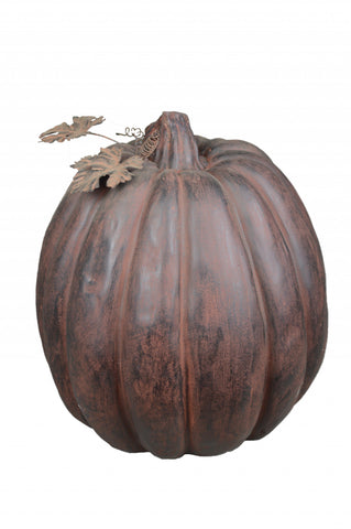 17" Distressed Orange and Black Rustic Pumpkin Sculpture