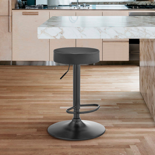 Adjustable Classic Grey Faux Leather Backless Bar Stool