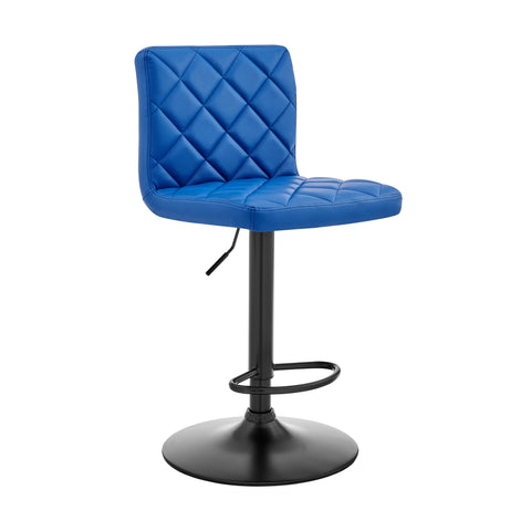 Blue Faux Leather Swivel Adjustable Bar Stool