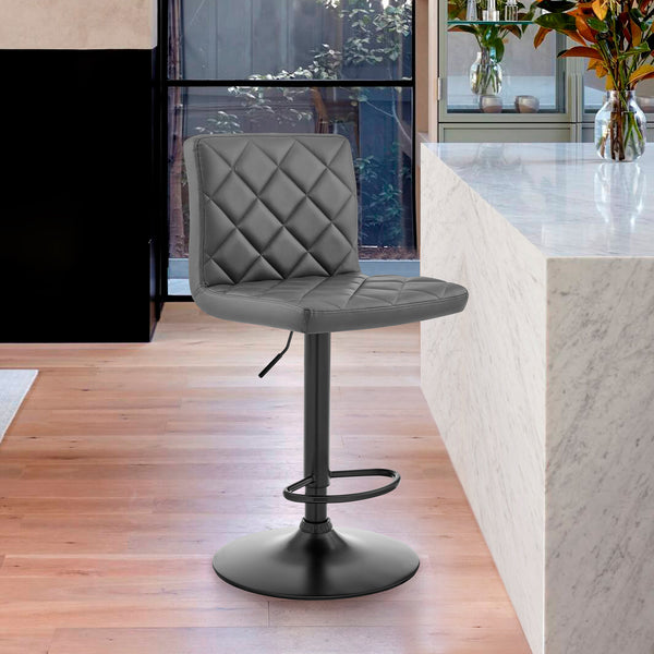 Gray Faux Leather Swivel Adjustable Bar Stool