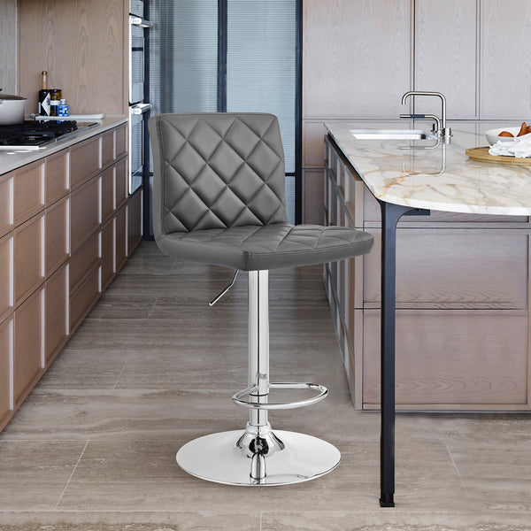 Gray Faux Leather Chrome Base Swivel Adjustable Bar Stool