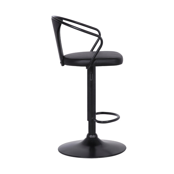 Black Faux Leather &amp; Metal Base Adjustable Bar Stool