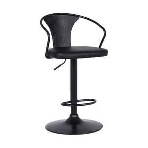 Black Faux Leather &amp; Metal Base Adjustable Bar Stool