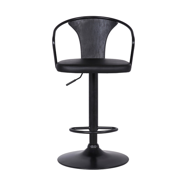 Black Faux Leather &amp; Metal Base Adjustable Bar Stool