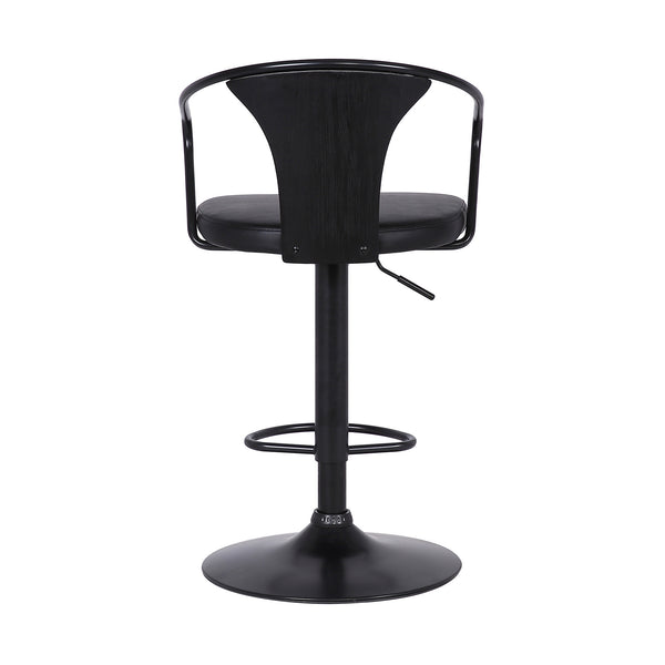 Black Faux Leather &amp; Metal Base Adjustable Bar Stool