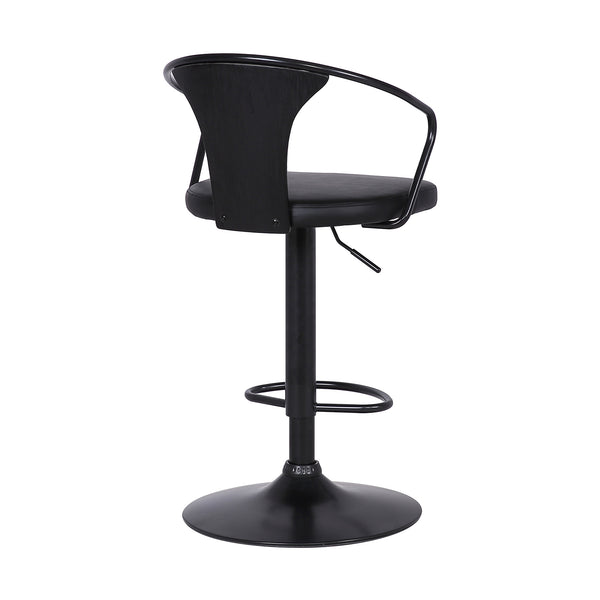 Black Faux Leather &amp; Metal Base Adjustable Bar Stool