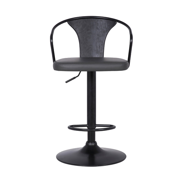 Gray Faux Leather &amp; Metal Base Adjustable Bar Stool