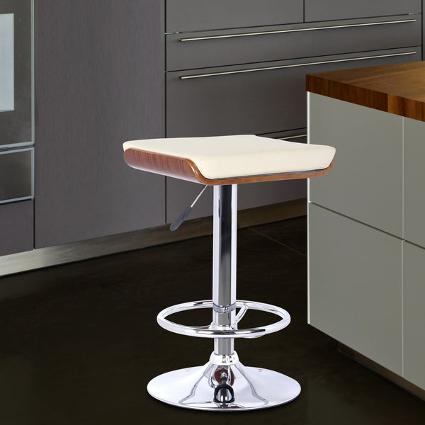 26" Cream Faux Leather Chrome Finished Bar Stool